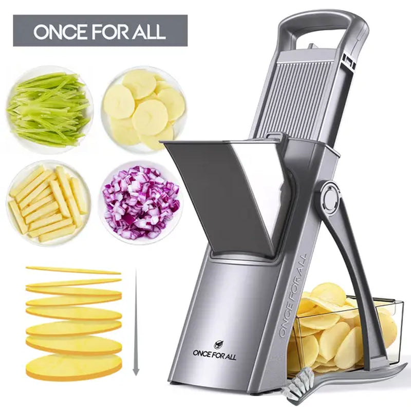 Safe Mandoline Slicer for Kitchen - Larger Size, Adjustable Vegetable Chopper, Potato French Fry Cutter, Detachable Kitchen Utensil with Peeler