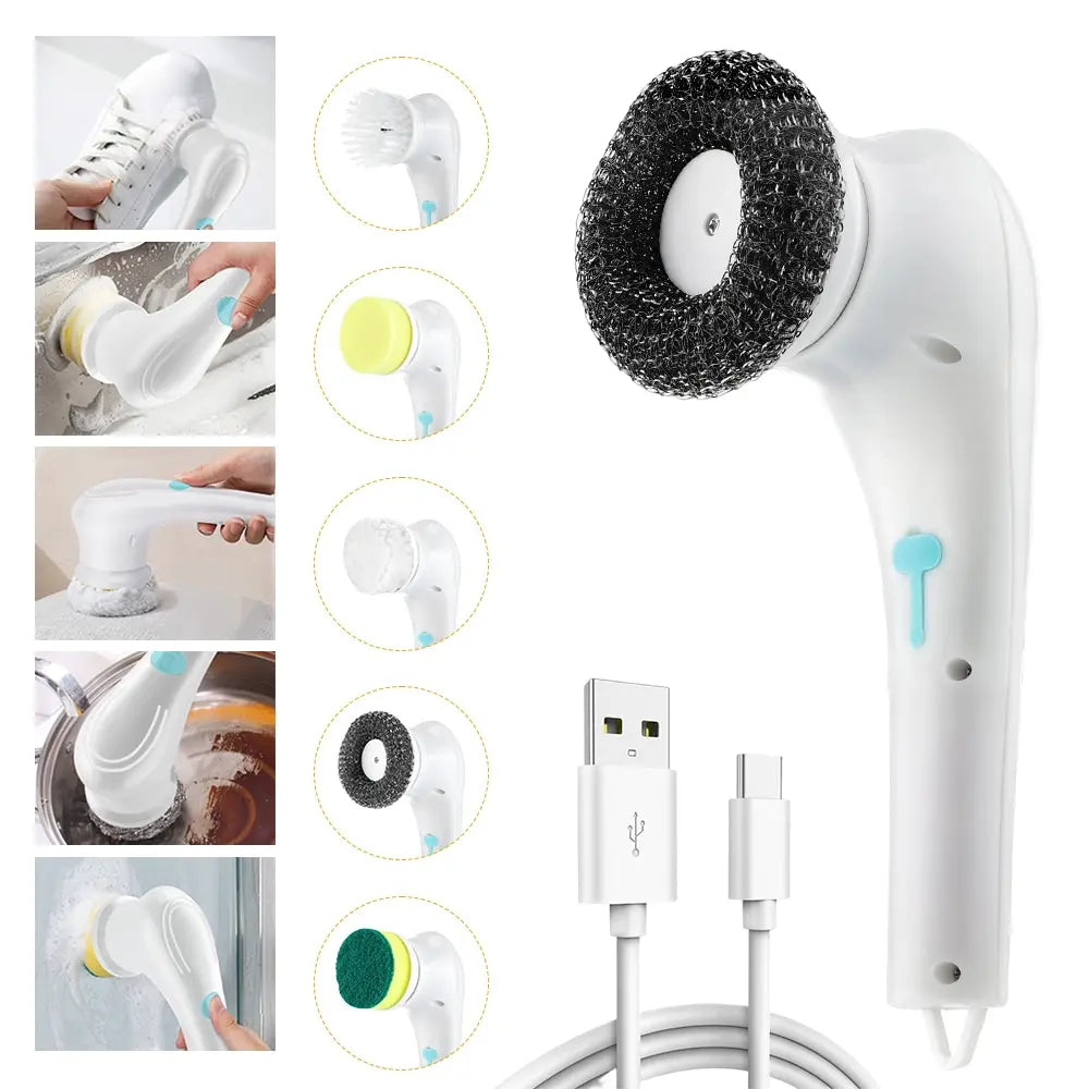 Ultimate 5-In-1 Multifunctional Electric Cleaning Scrubber - 5 Replaceable Brush Heads, USB Rechargeable, Portable Spin Cleaner for Kitchen/Bathroom/Window/Sink/Dish