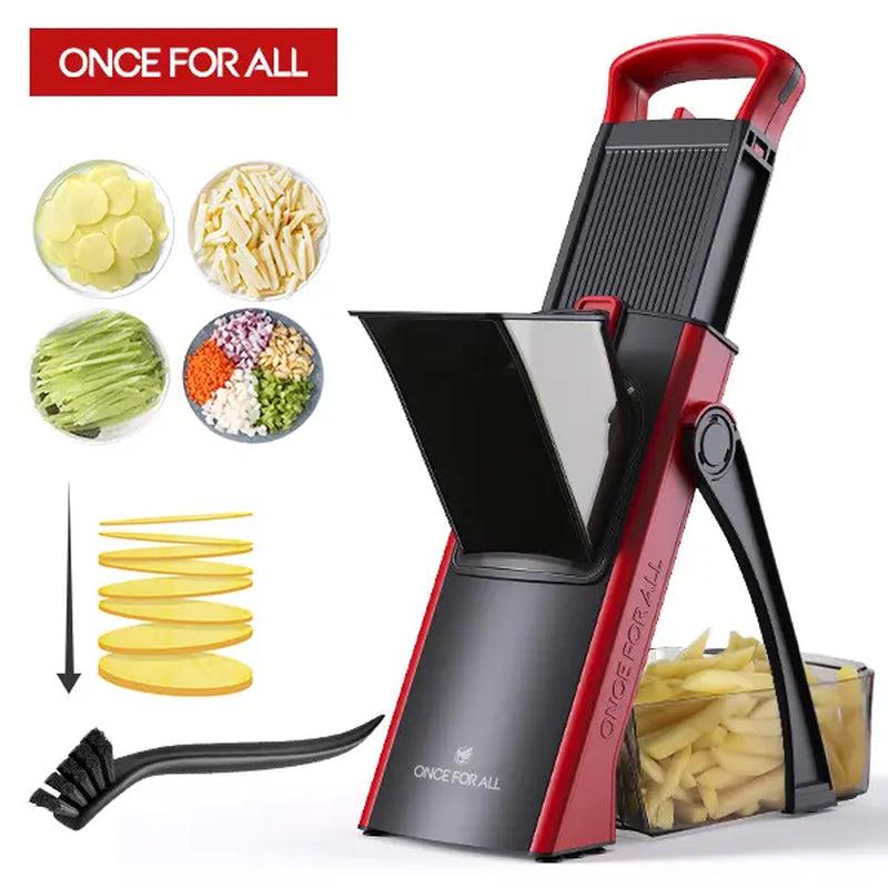 Safe Mandoline Slicer for Kitchen - Larger Size, Adjustable Vegetable Chopper, Potato French Fry Cutter, Detachable Kitchen Utensil with Peeler