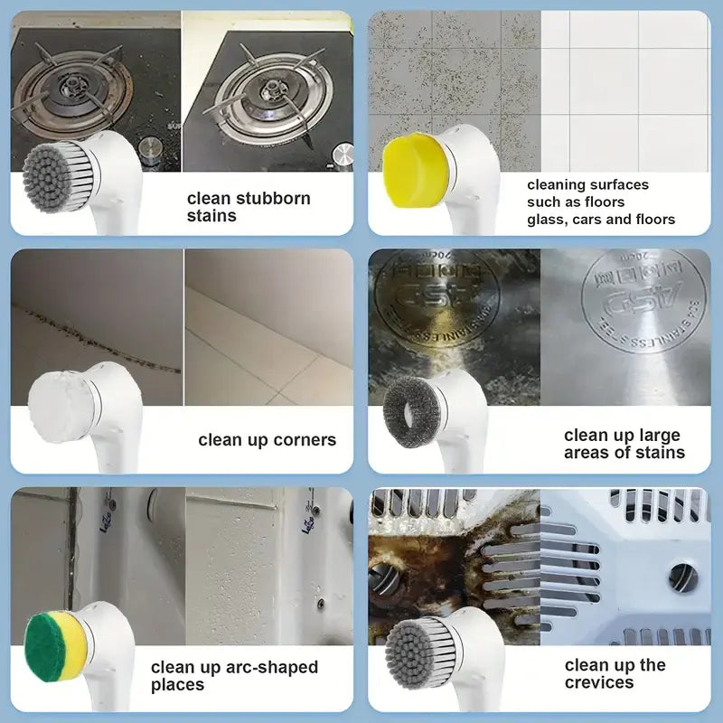 Ultimate 5-In-1 Multifunctional Electric Cleaning Scrubber - 5 Replaceable Brush Heads, USB Rechargeable, Portable Spin Cleaner for Kitchen/Bathroom/Window/Sink/Dish
