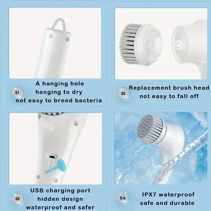 Ultimate 5-In-1 Multifunctional Electric Cleaning Scrubber - 5 Replaceable Brush Heads, USB Rechargeable, Portable Spin Cleaner for Kitchen/Bathroom/Window/Sink/Dish