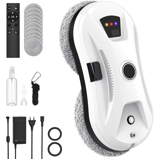 Corded Electric Window Cleaner Robot with 5600Pa Suction, Intelligent Path Planning, Edge Detection, Remote Control, Manual Spray, Microfiber Cloth, Water Container, Power Adapter, US Plug, Voltage Info for Windows, Mirrors