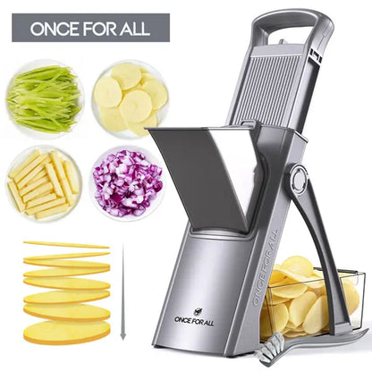 Safe Mandoline Slicer for Kitchen - Larger Size, Adjustable Vegetable Chopper, Potato French Fry Cutter, Detachable Kitchen Utensil with Peeler
