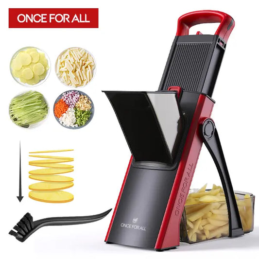 Safe Mandoline Slicer for Kitchen - Larger Size, Adjustable Vegetable Chopper, Potato French Fry Cutter, Detachable Kitchen Utensil with Peeler