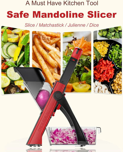Safe Mandoline Slicer for Kitchen - Larger Size, Adjustable Vegetable Chopper, Potato French Fry Cutter, Detachable Kitchen Utensil with Peeler